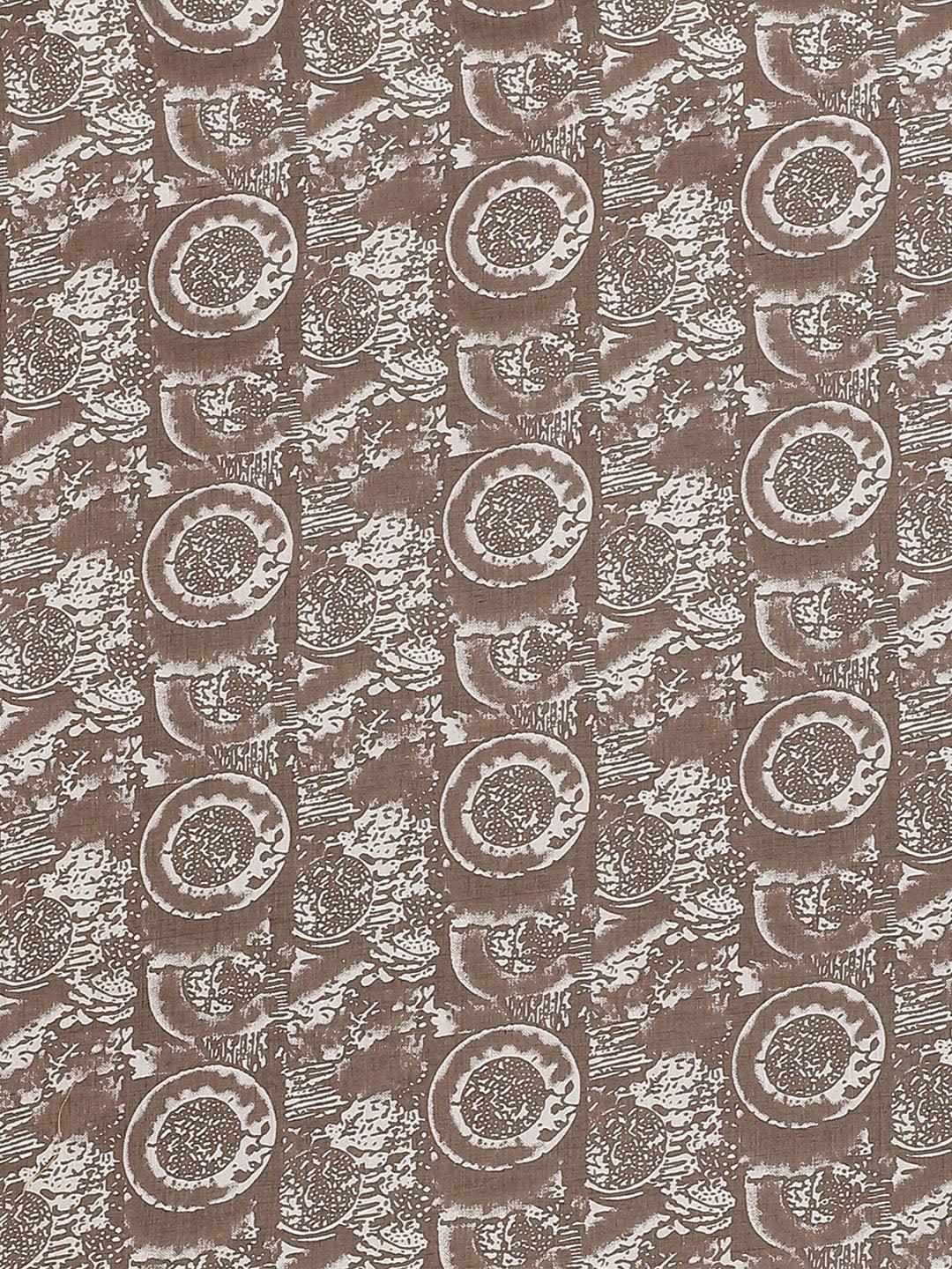 Brown Printed Cotton Saree - ShopLibas