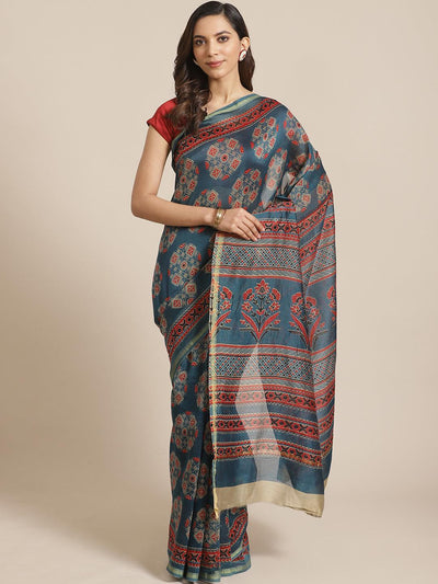 Multicoloured Chanderi Silk Saree - ShopLibas