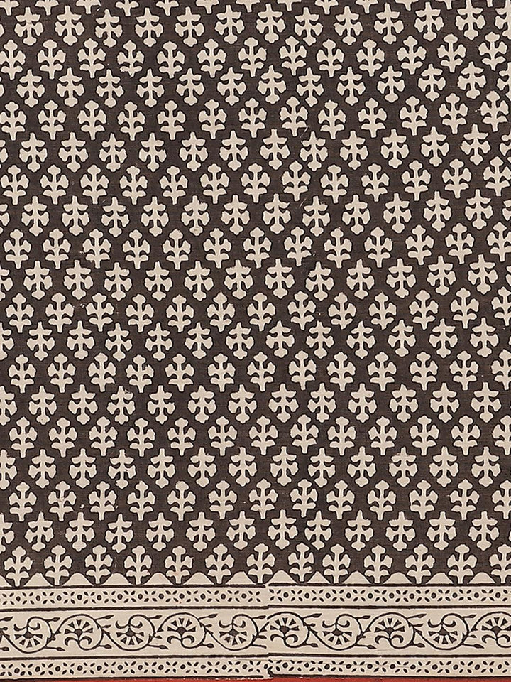 Black Printed Cotton Saree - ShopLibas