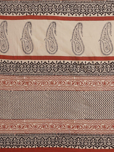Beige Printed Cotton Saree - ShopLibas