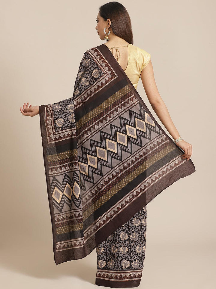 Black Printed Cotton Saree - ShopLibas