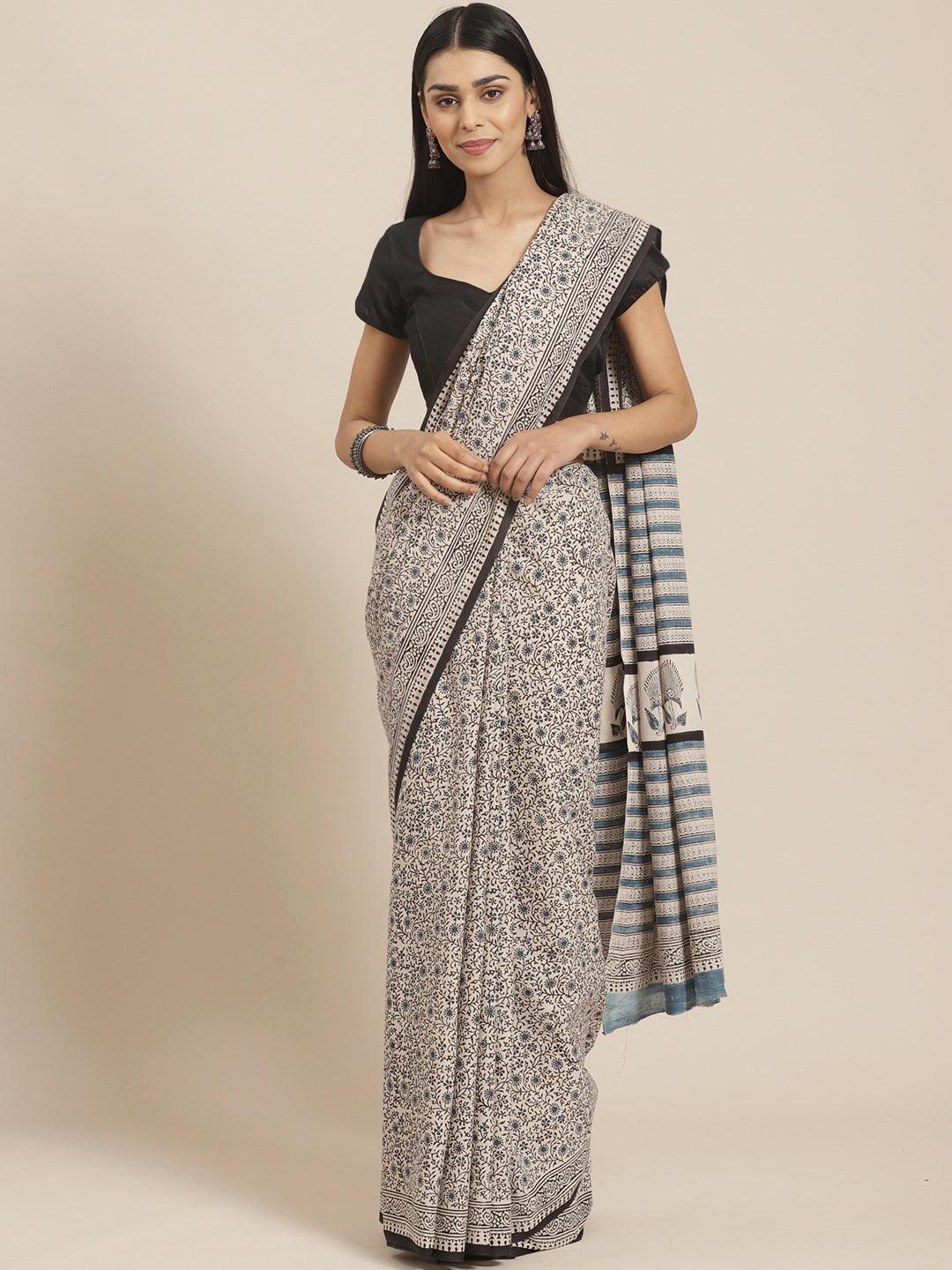 Multicoloured Printed Cotton Saree - ShopLibas
