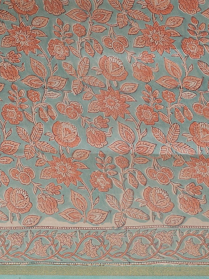 Blue Printed Cotton Silk Saree - ShopLibas