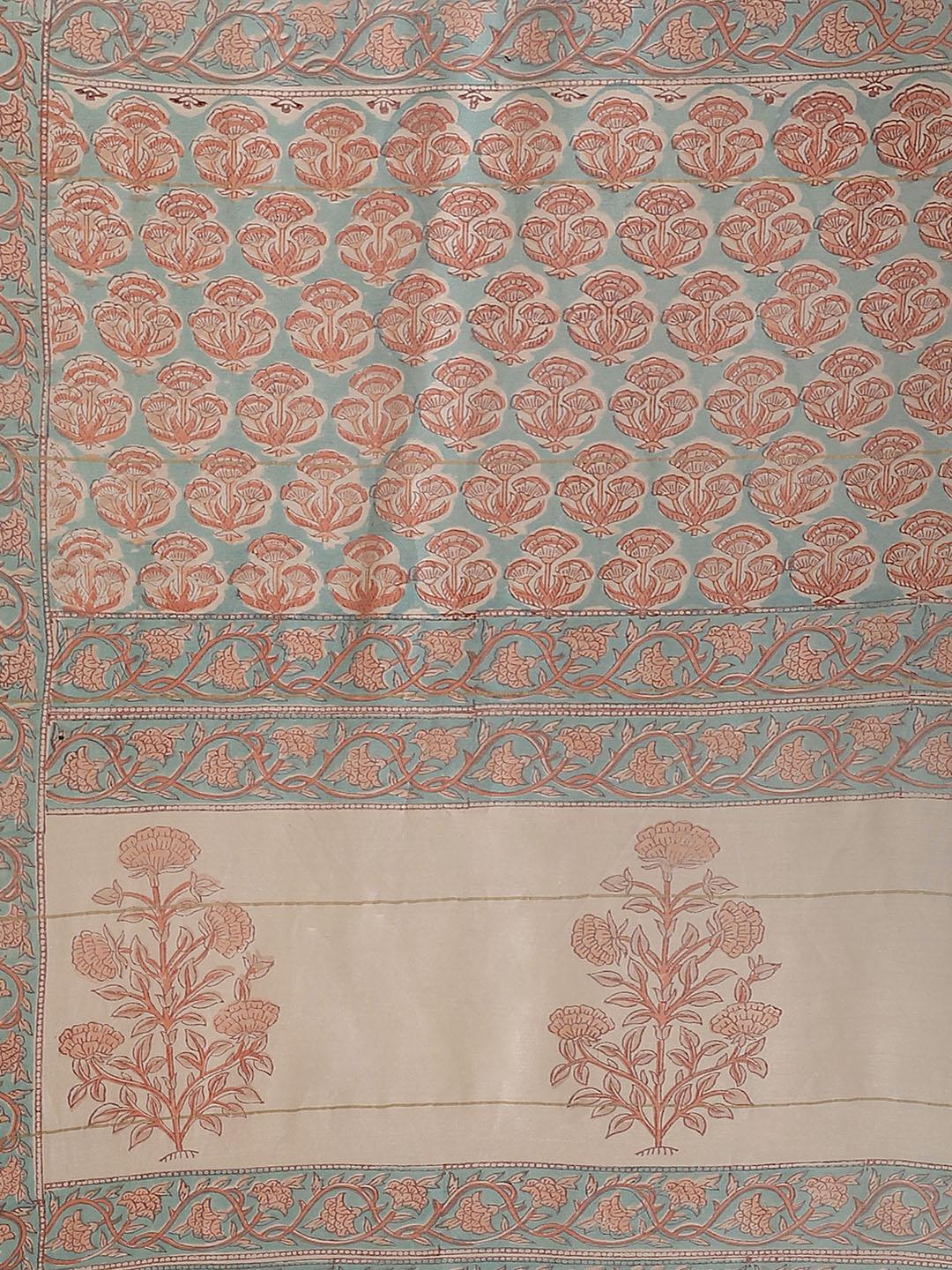 Blue Printed Cotton Silk Saree - ShopLibas