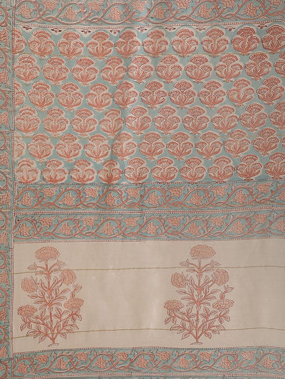 Blue Printed Cotton Silk Saree - ShopLibas