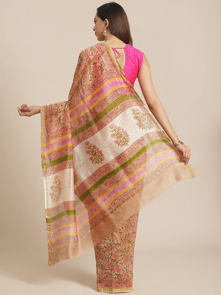 Pink Printed Cotton Silk Saree - ShopLibas
