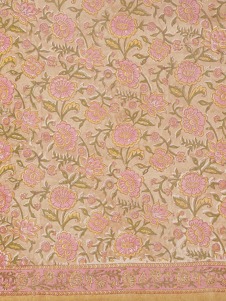 Pink Printed Cotton Silk Saree - ShopLibas