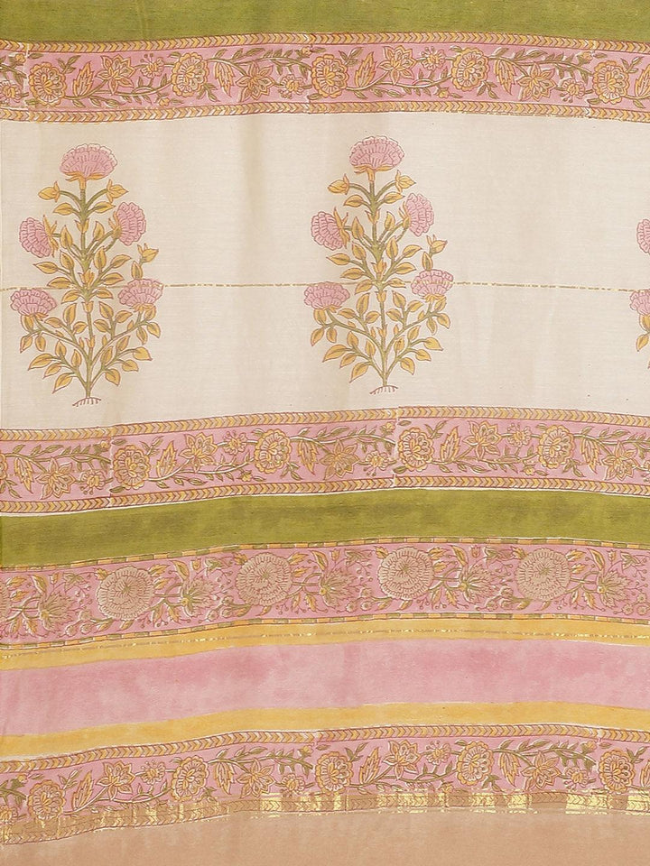 Pink Printed Cotton Silk Saree - ShopLibas