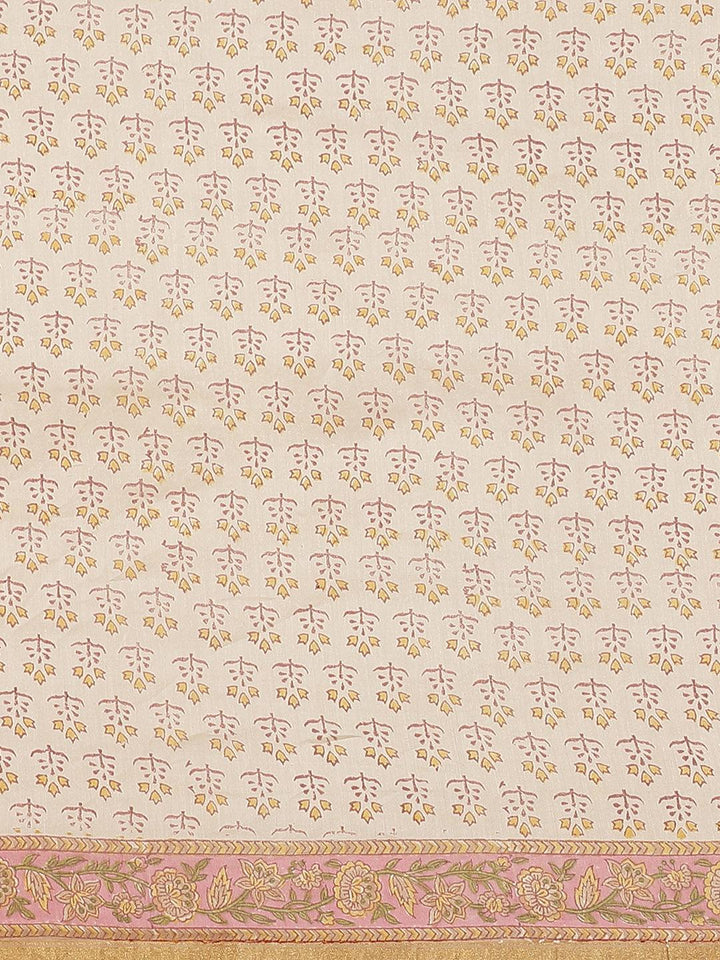Pink Printed Cotton Silk Saree - ShopLibas