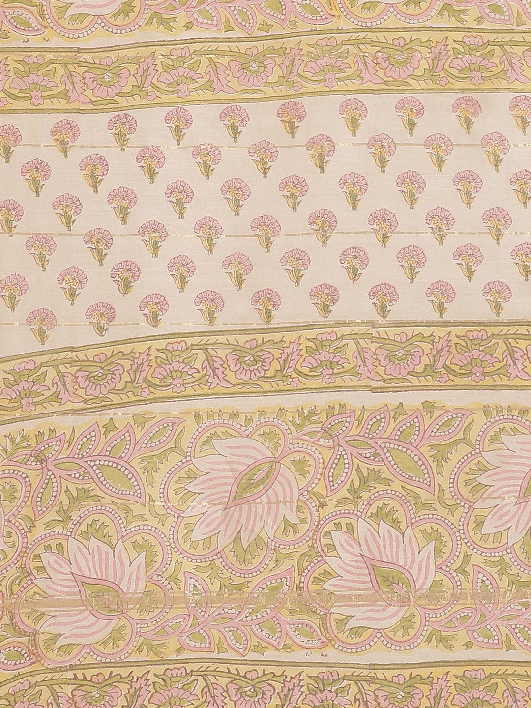 Yellow Printed Cotton Silk Saree - ShopLibas