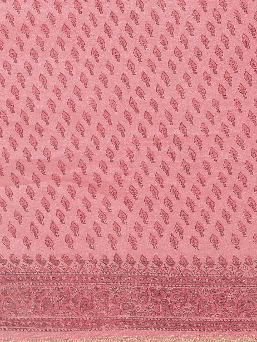 Pink Printed Cotton Silk Saree - ShopLibas