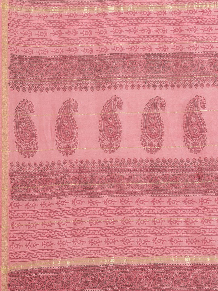Pink Printed Cotton Silk Saree - ShopLibas