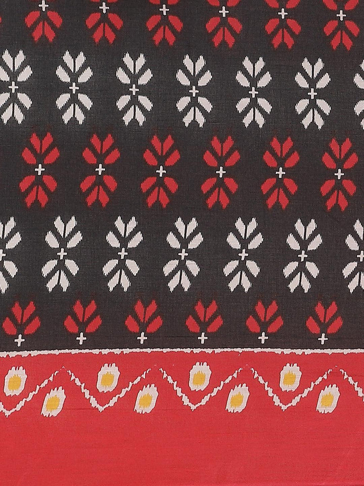 Black Printed Cotton Saree - ShopLibas