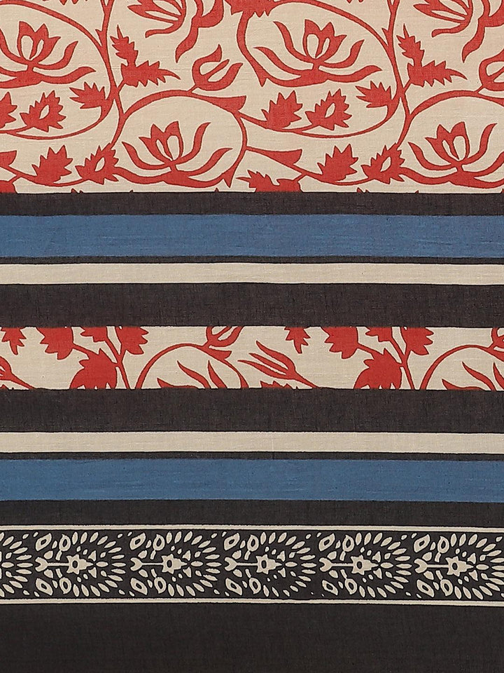 Off White Printed Cotton Saree - ShopLibas