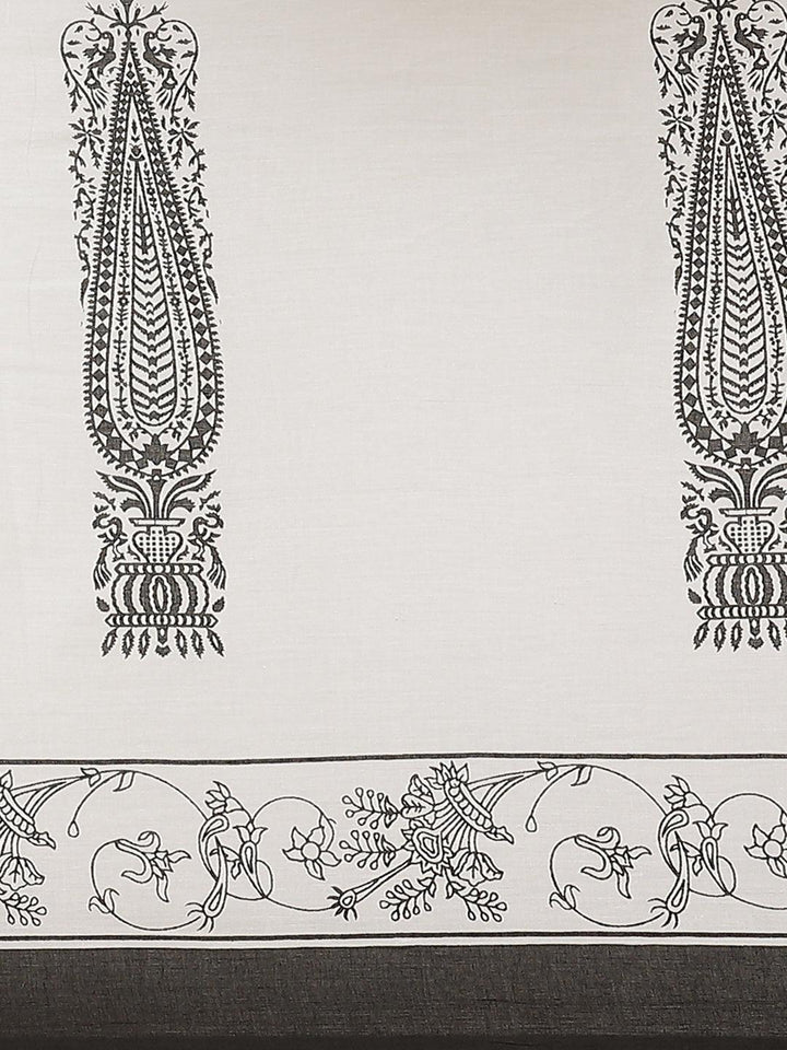 White Printed Cotton Saree - ShopLibas