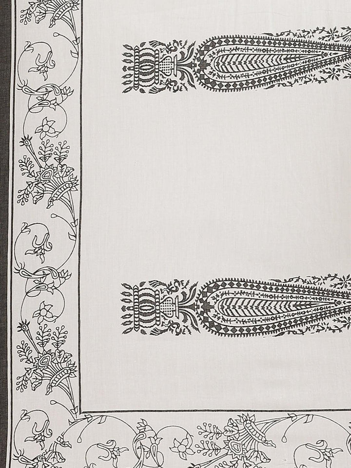 White Printed Cotton Saree - ShopLibas