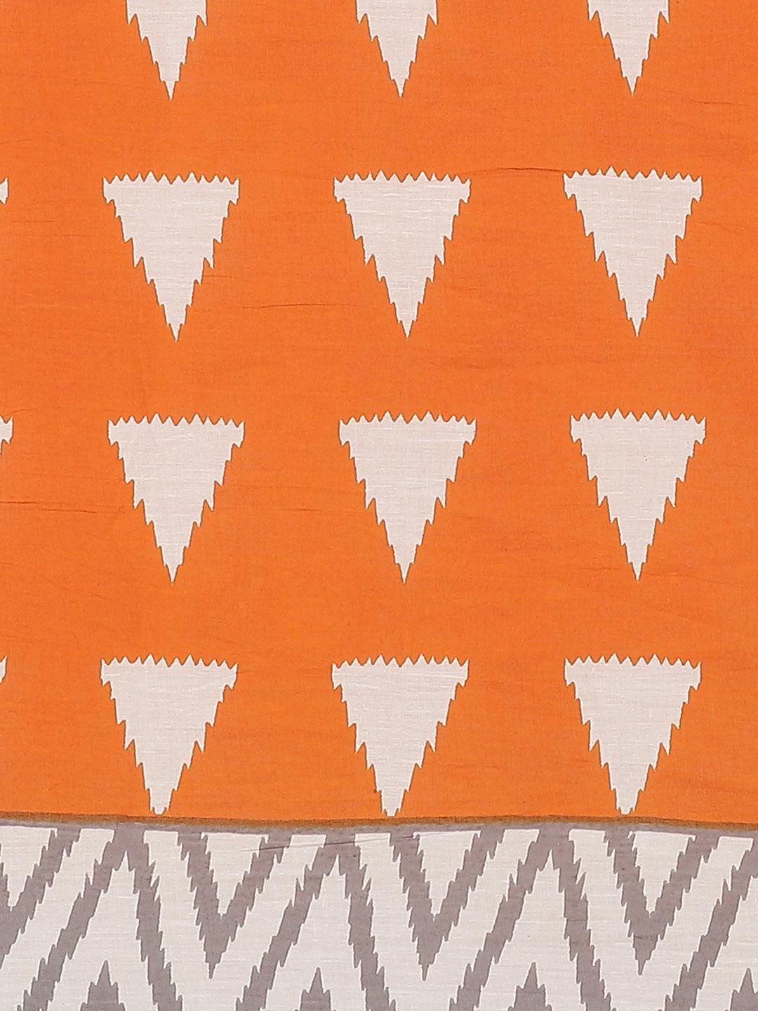 Orange Printed Cotton Saree - ShopLibas