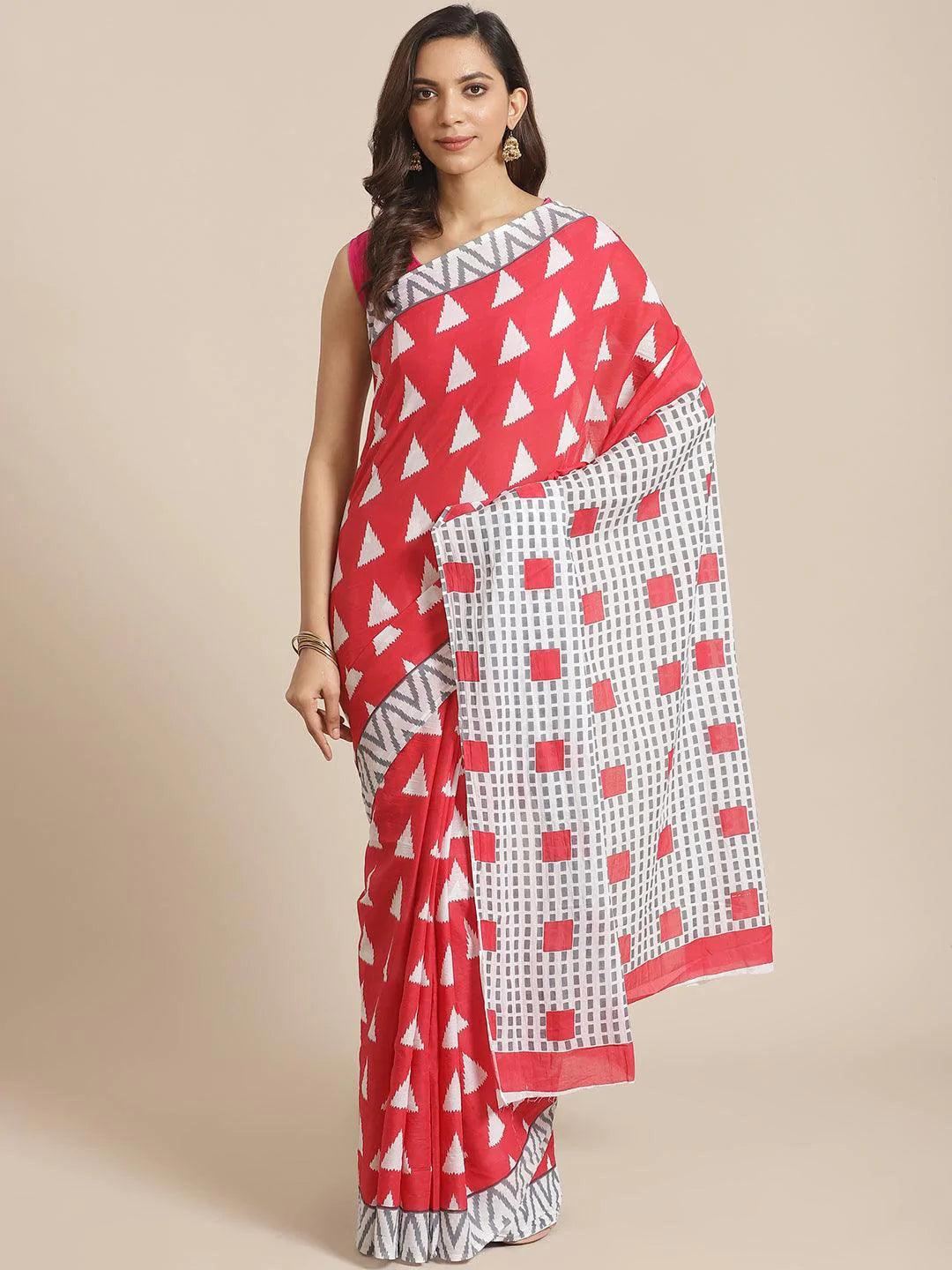 Pink Printed Cotton Saree - ShopLibas