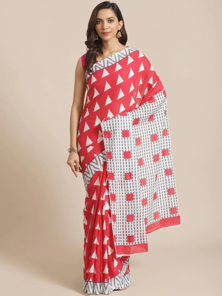 Pink Printed Cotton Saree - ShopLibas