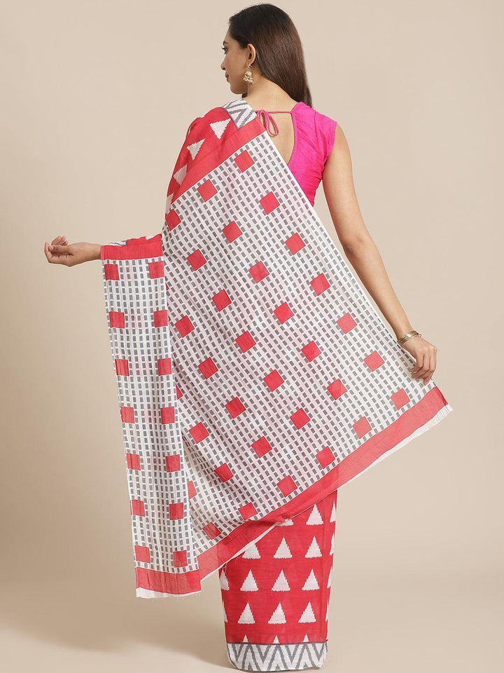 Pink Printed Cotton Saree - ShopLibas