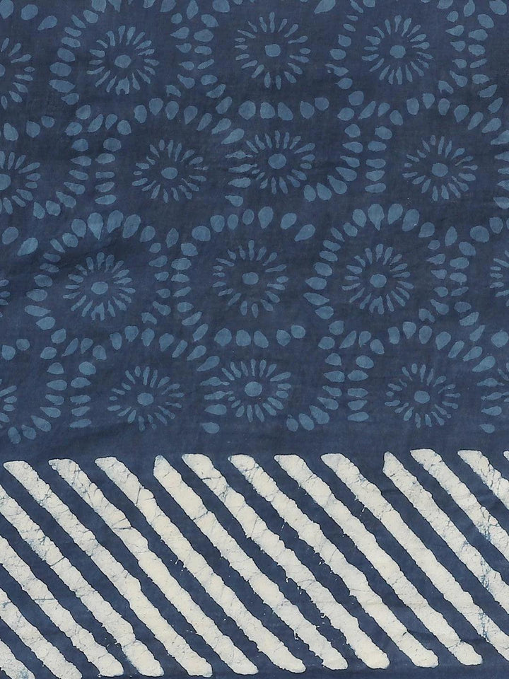 Blue Printed Cotton Saree - ShopLibas