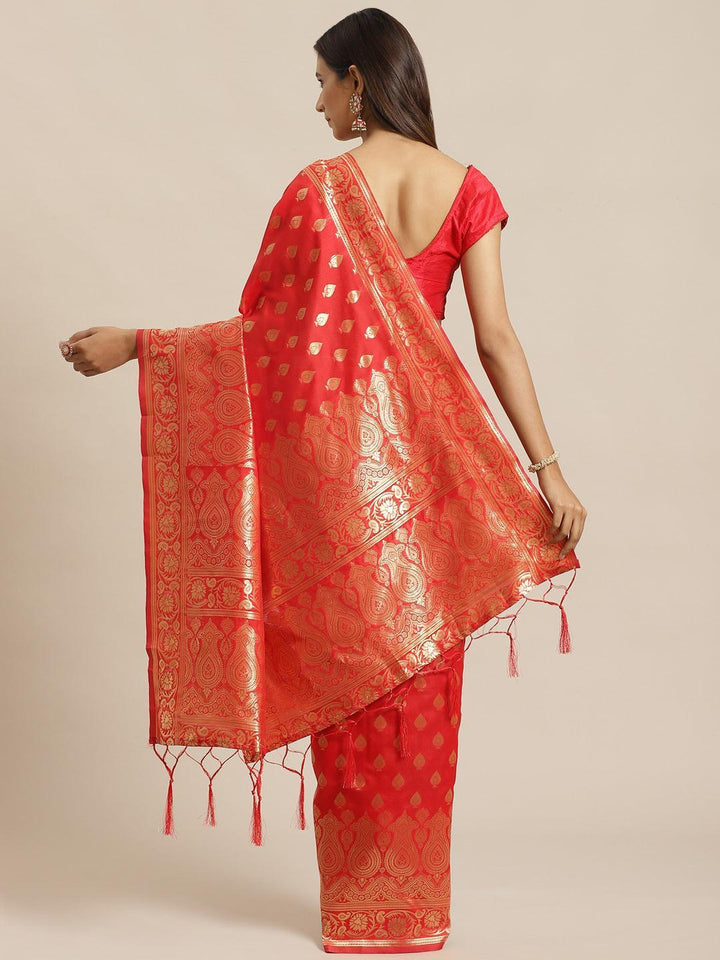 Red Woven Design Silk Saree - ShopLibas