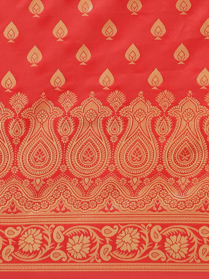 Red Woven Design Silk Saree - ShopLibas
