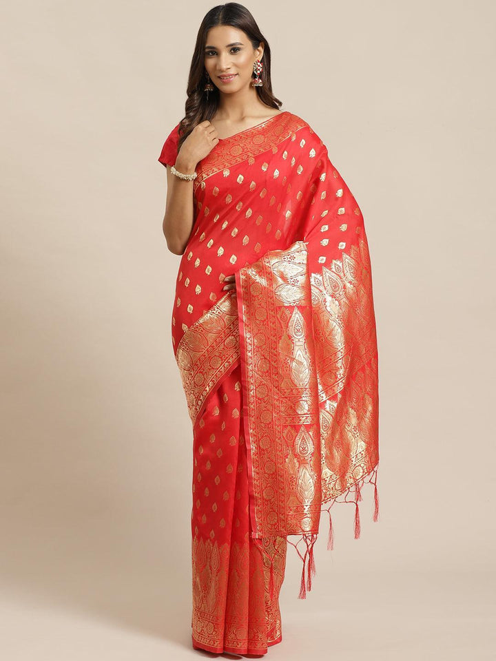 Red Woven Design Silk Saree - ShopLibas