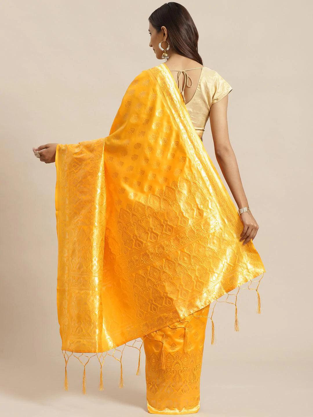 Yellow Woven Design Silk Saree - ShopLibas