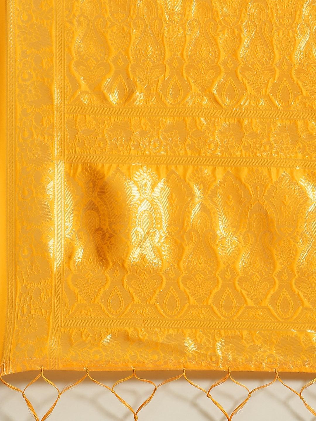 Yellow Woven Design Silk Saree - ShopLibas