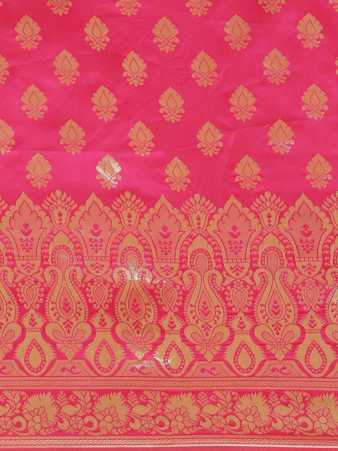 Pink Woven Design Silk Saree - ShopLibas