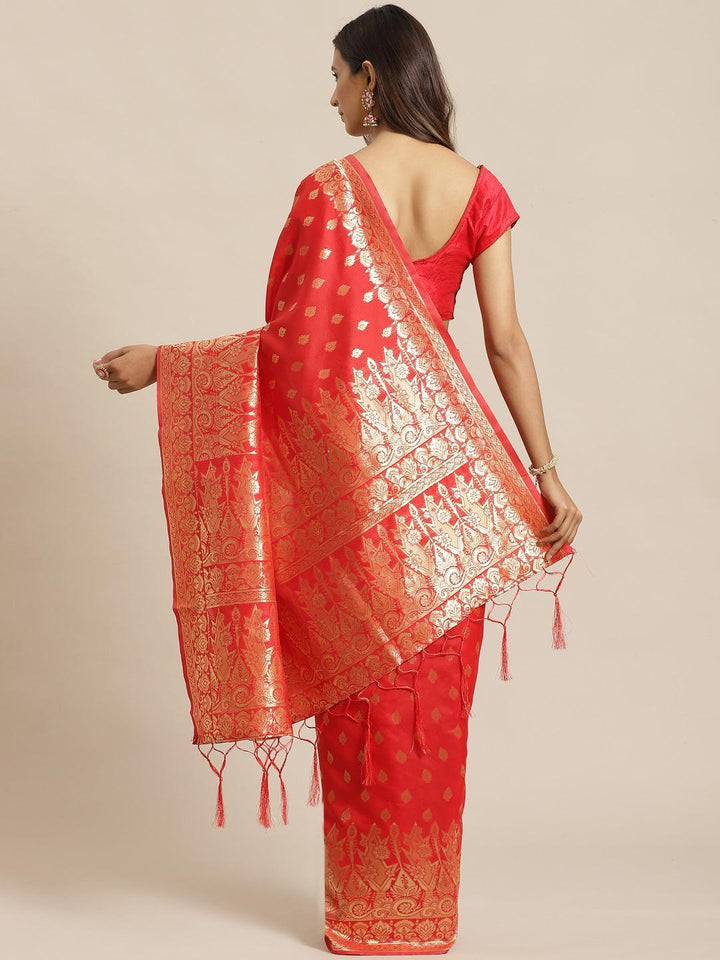 Red Woven Design Silk Saree - ShopLibas