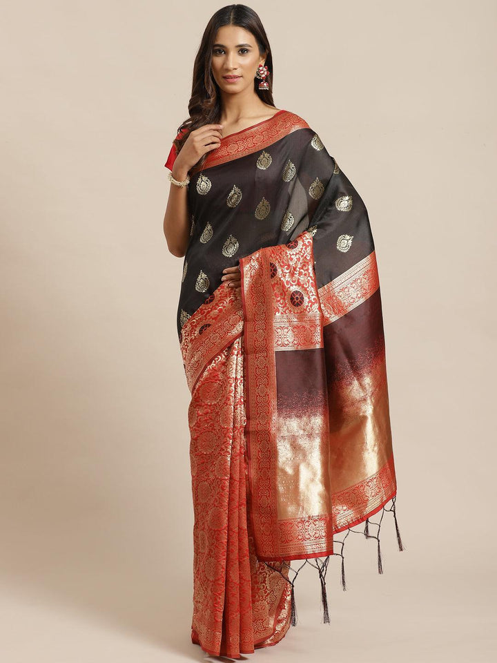 Black Woven Design Silk Saree - ShopLibas