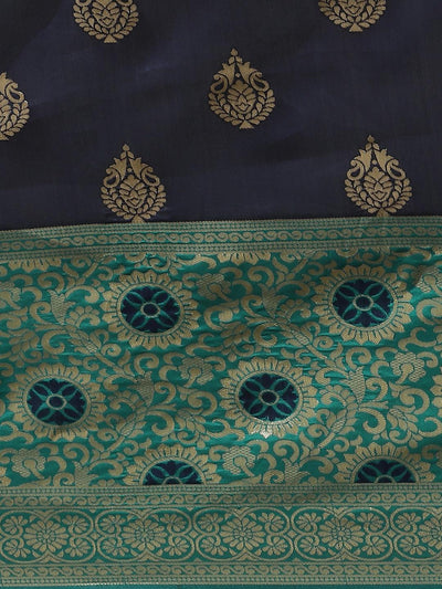 Navy Blue Woven Design Silk Saree - ShopLibas