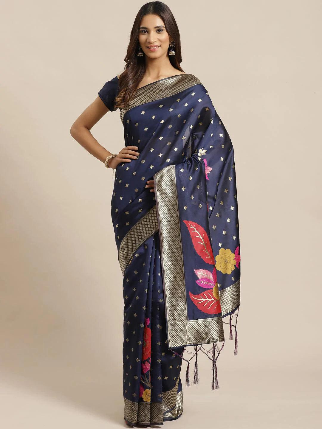 Blue Woven Design Silk Saree - ShopLibas