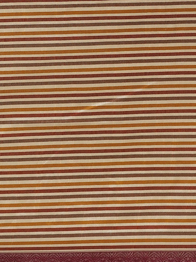 Beige Striped Silk Blend Saree - ShopLibas