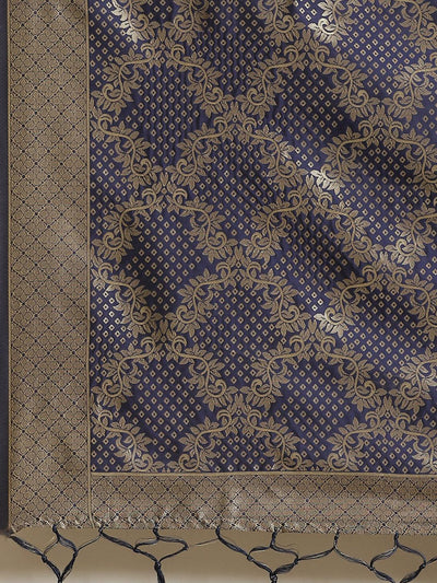 Navy Blue Woven Design Silk Saree - ShopLibas