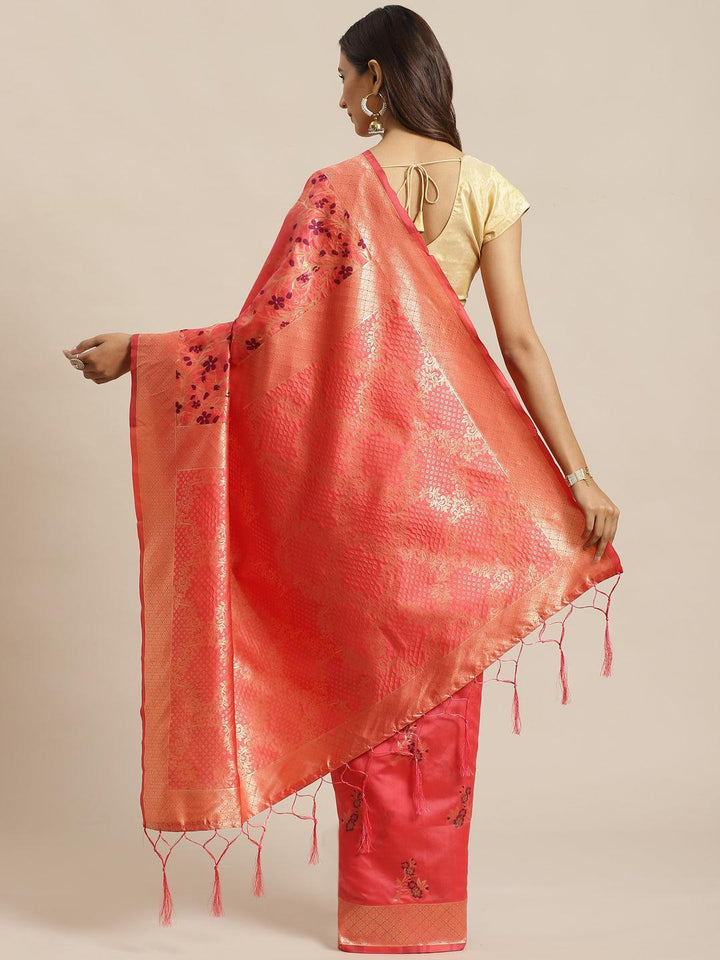 Pink Woven Design Silk Saree - ShopLibas