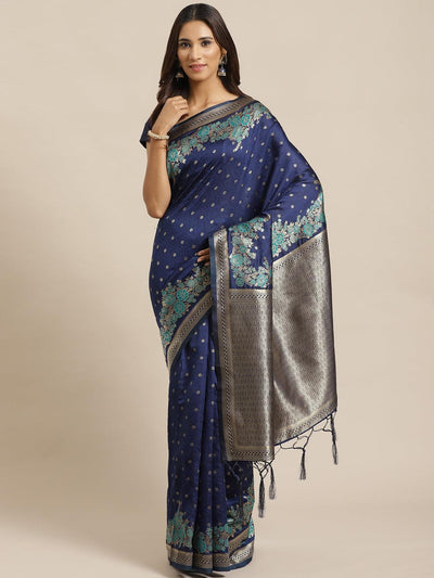 Blue Woven Design Silk Saree - ShopLibas