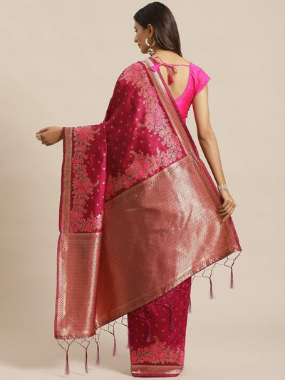 Pink Woven Design Silk Saree - ShopLibas
