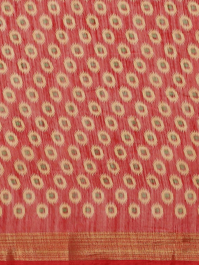 Red Woven Design Cotton Saree - ShopLibas