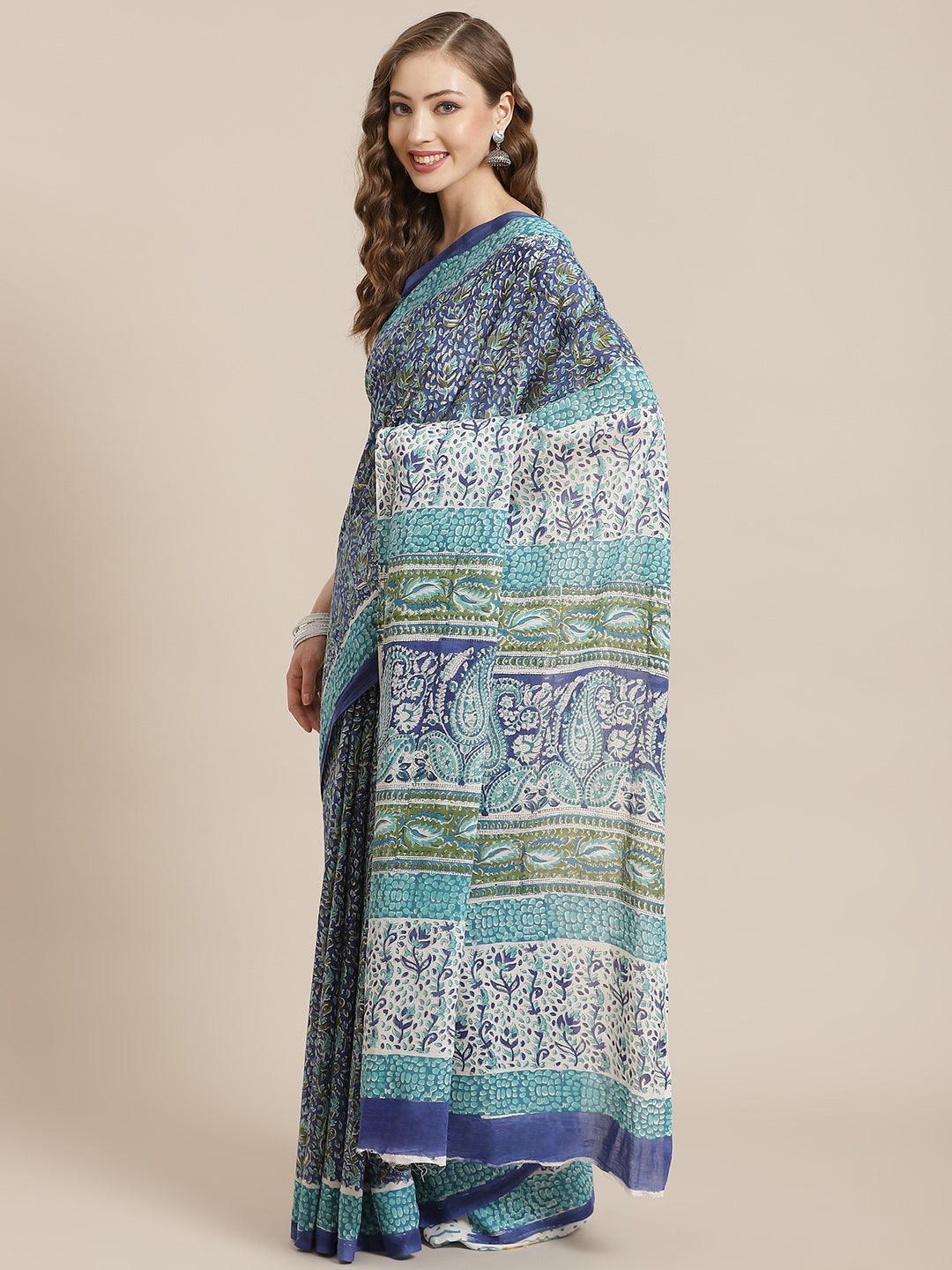 Multicoloured Printed Cotton Saree - ShopLibas