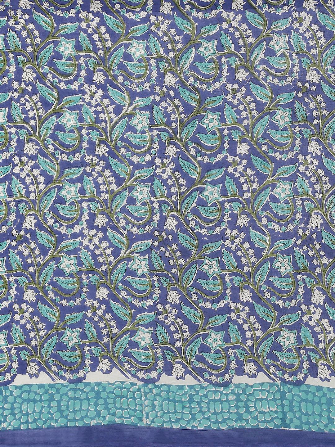 Blue Printed Cotton Saree - ShopLibas