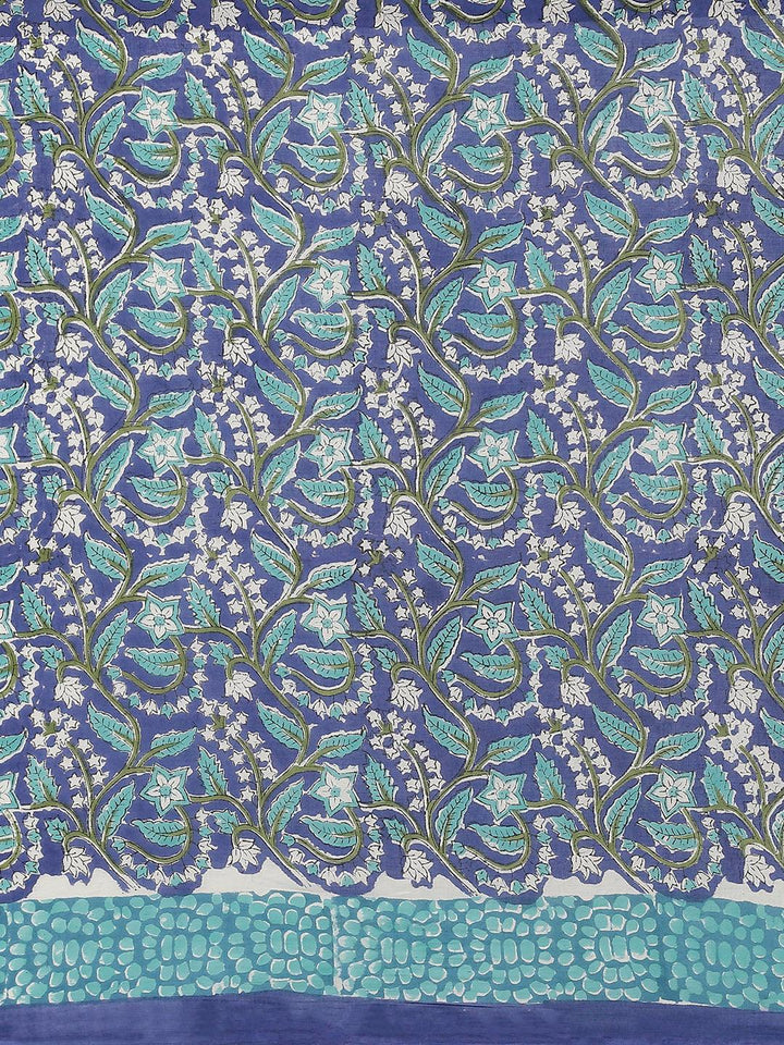Blue Printed Cotton Saree - ShopLibas
