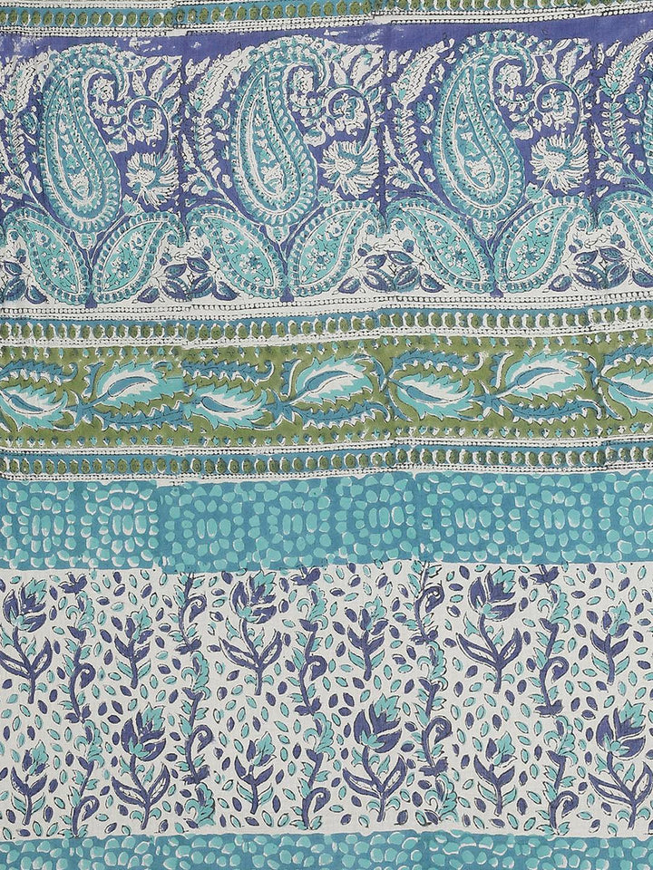 Blue Printed Cotton Saree - ShopLibas