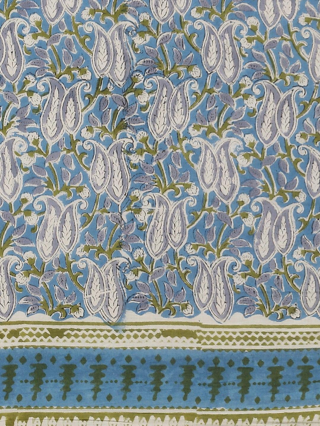Blue Printed Cotton Saree - ShopLibas