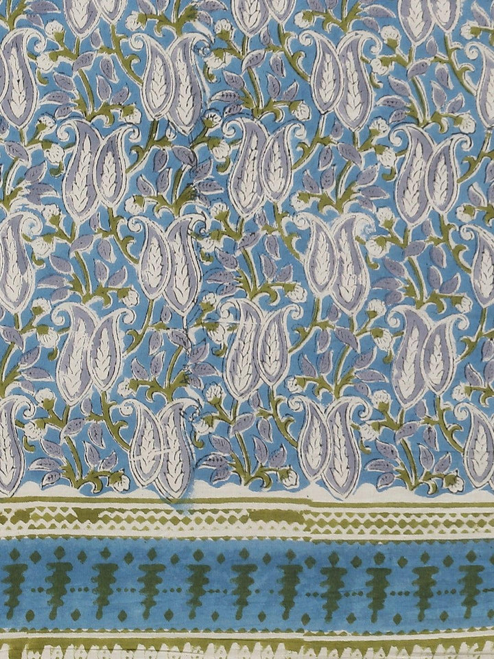Blue Printed Cotton Saree - ShopLibas