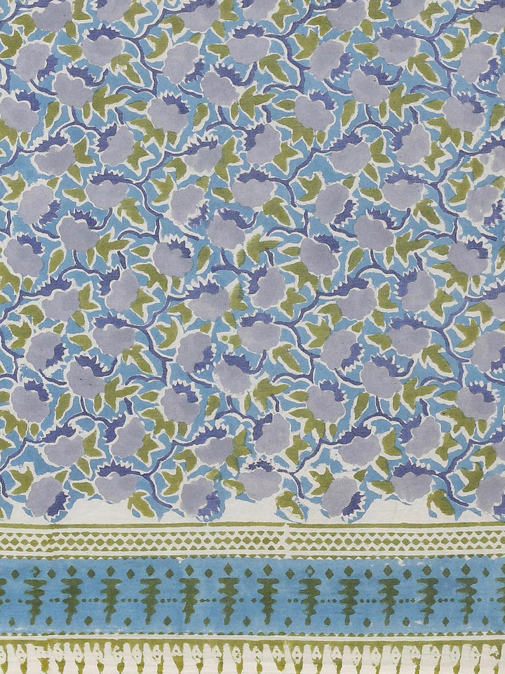 Blue Printed Cotton Saree - ShopLibas