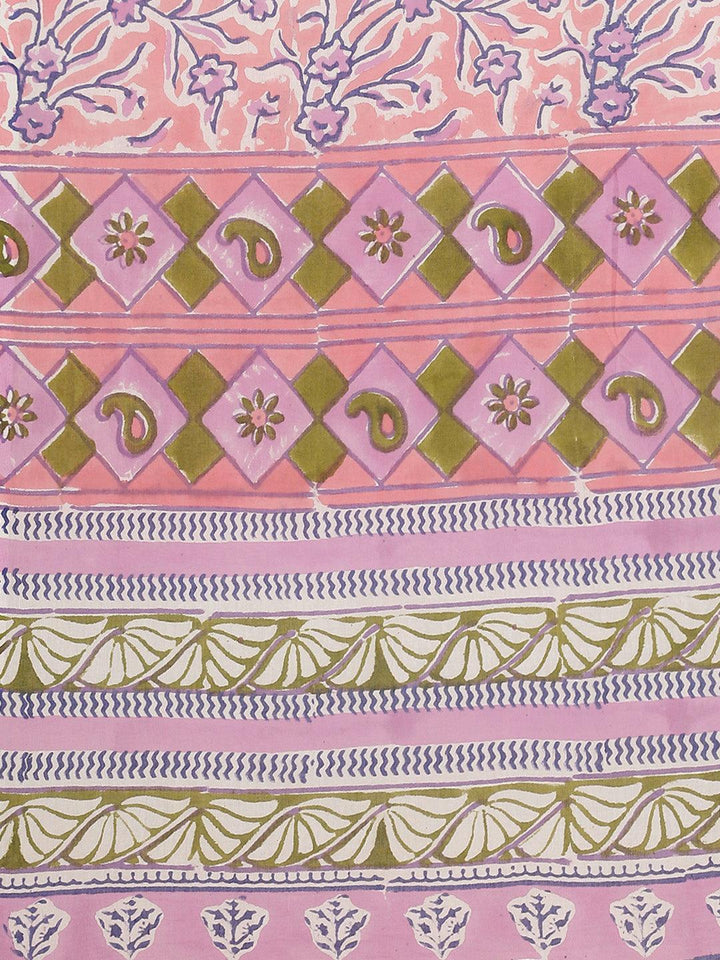 Pink Printed Cotton Saree - ShopLibas