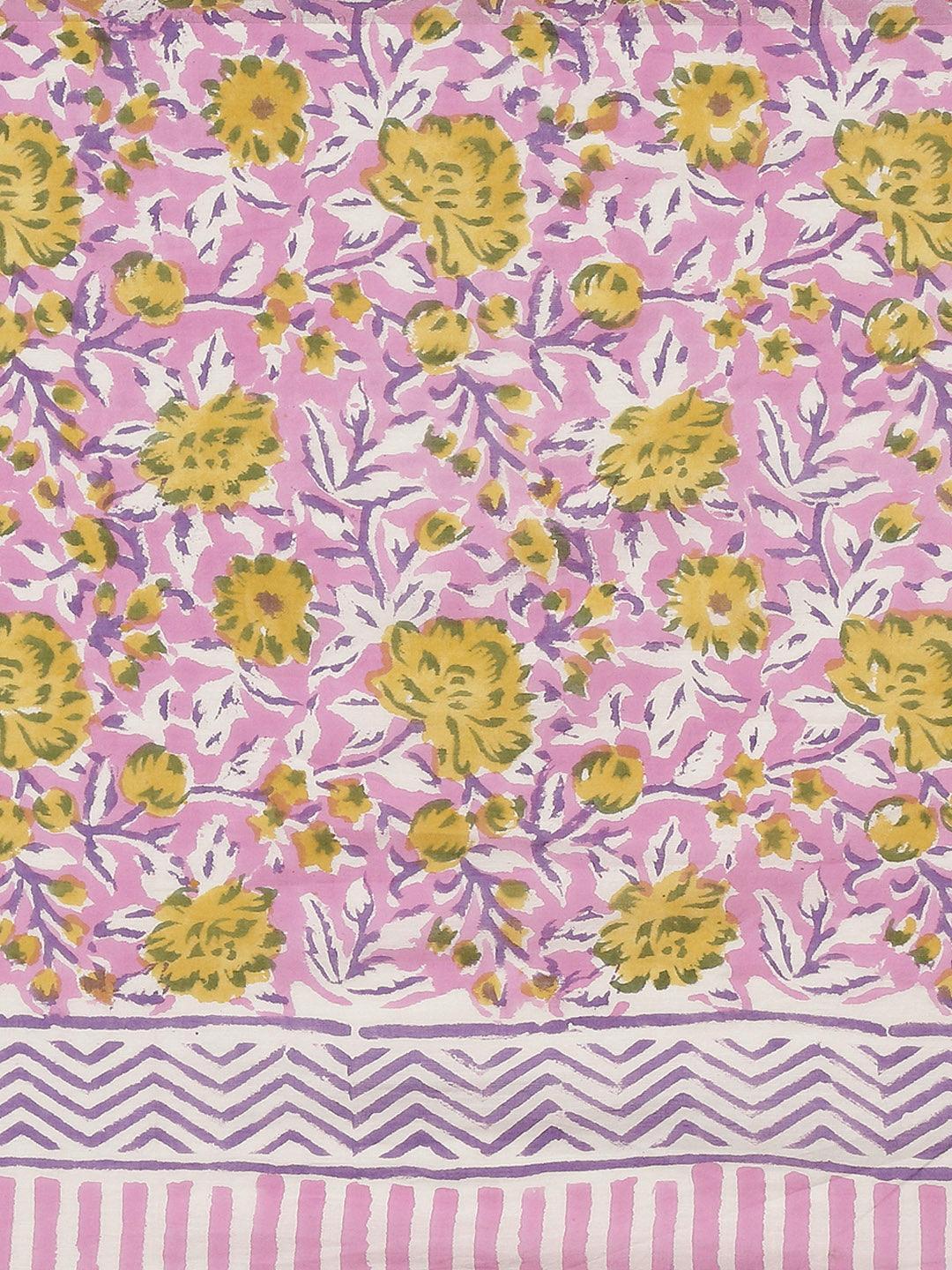 Pink Printed Cotton Saree - ShopLibas